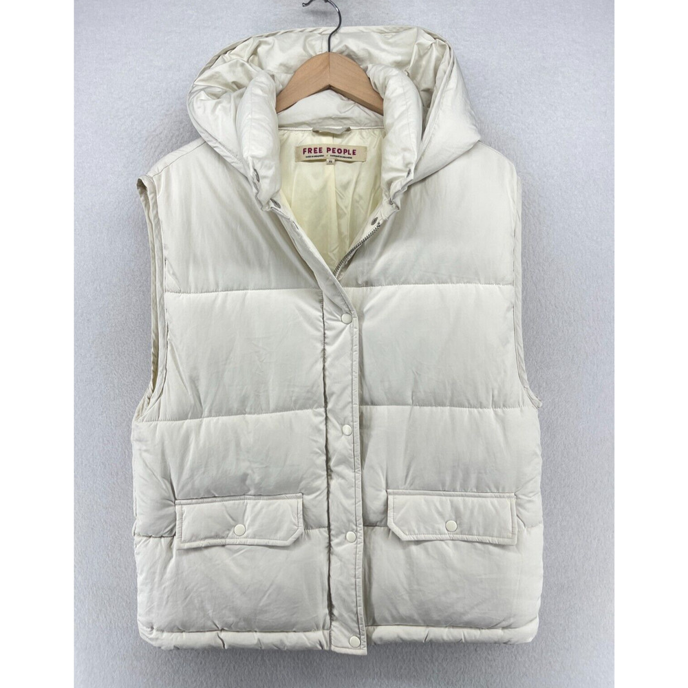 FREE PEOPLE Vest XS Dreamers Puffa Hooded Full Zip Puffer Coat Insulated White